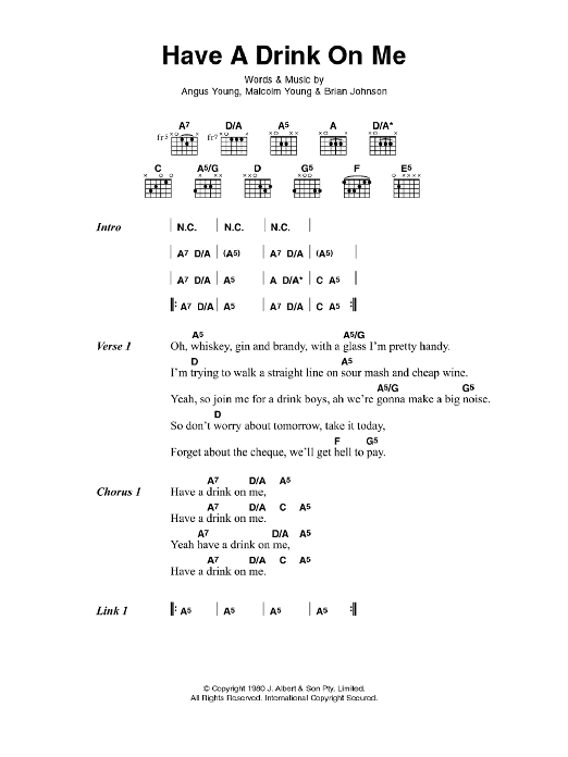 AC/DC Have A Drink On Me Sheet Music Notes & Chords for Easy Guitar Tab - Download or Print PDF