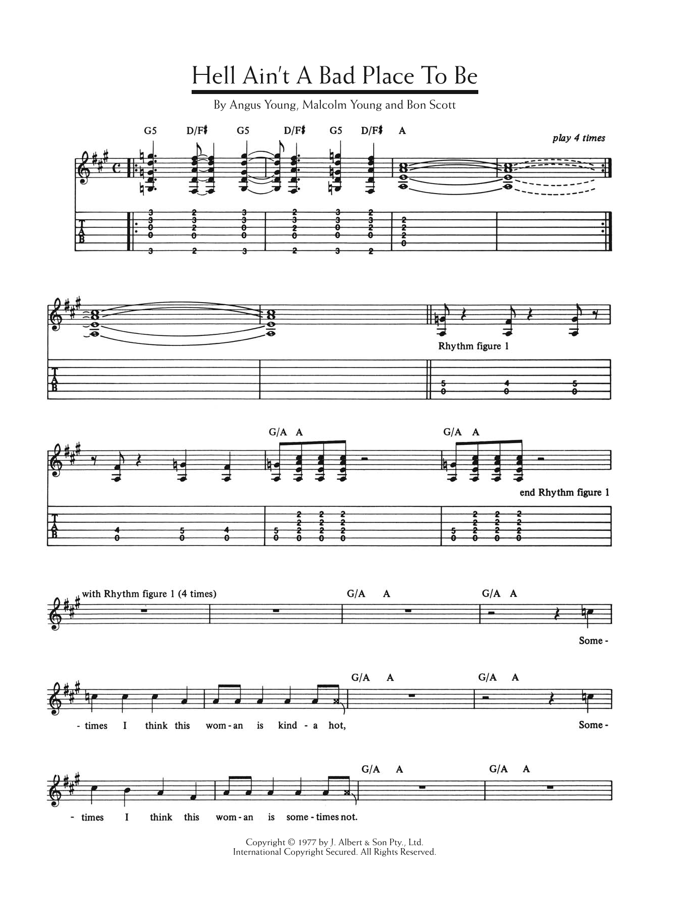 AC/DC Hell Ain't A Bad Place To Be Sheet Music Notes & Chords for Lyrics & Chords - Download or Print PDF