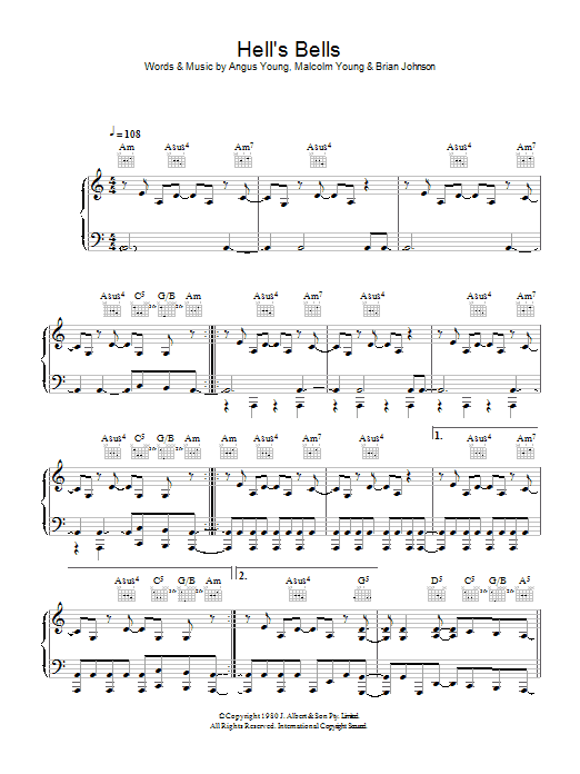 AC/DC Hells Bells Sheet Music Notes & Chords for Easy Guitar Tab - Download or Print PDF