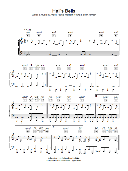 AC/DC Hells Bells Sheet Music Notes & Chords for Guitar Tab Play-Along - Download or Print PDF