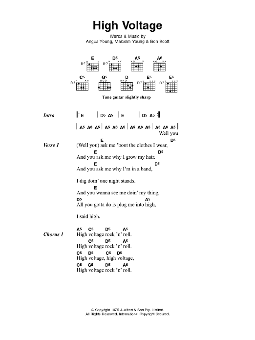 AC/DC High Voltage Sheet Music Notes & Chords for Lyrics & Chords - Download or Print PDF AC/DC High Voltage Sheet Music Notes & Chords for Lyrics & Chords - Download or Print PDF