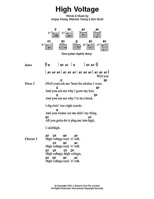 AC/DC High Voltage Sheet Music Notes & Chords for Lyrics & Chords - Download or Print PDF