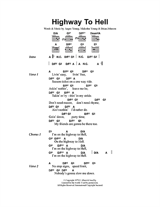 Preview AC/DC Highway To Hell Rock sheet music, notes and chords for Ukulele with strumming patterns, SKU: 112995 Highway To Hell sheet music