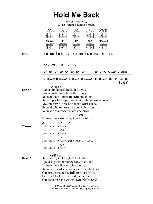 AC/DC Hold Me Back Sheet Music Notes & Chords for Lyrics & Chords - Download or Print PDF