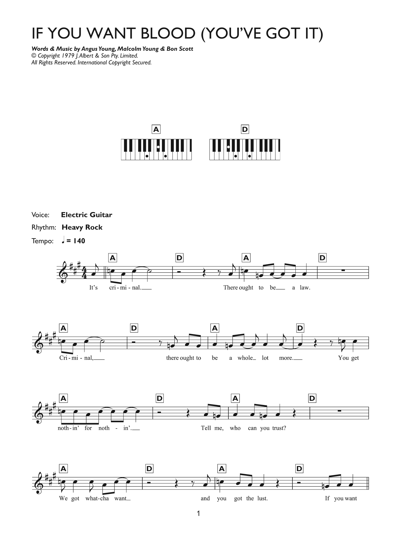 AC/DC If You Want Blood (You've Got It) Sheet Music Notes & Chords for Keyboard - Download or Print PDF