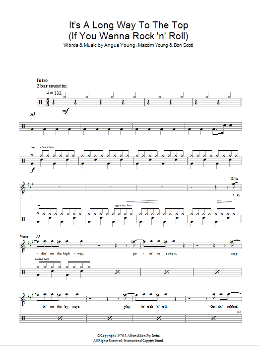 AC/DC It's A Long Way To The Top (If You Wanna Rock ‘N' Roll) Sheet Music Notes & Chords for Drums - Download or Print PDF