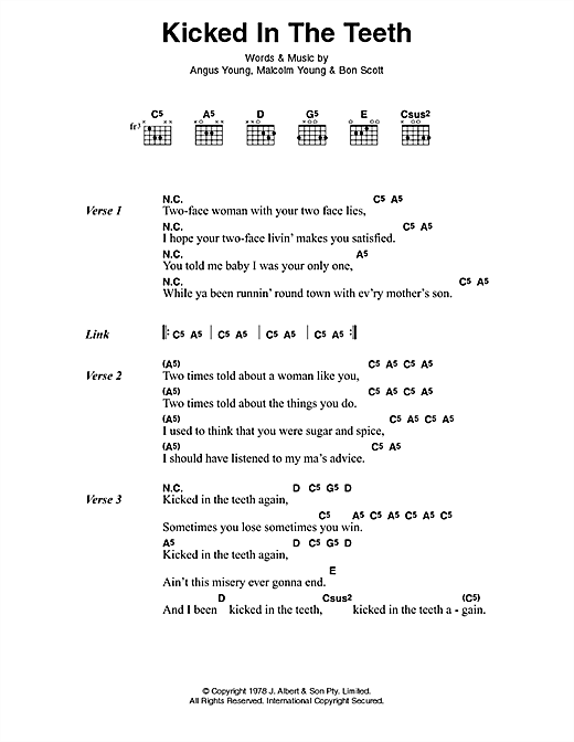 AC/DC Kicked In The Teeth Sheet Music Notes & Chords for Lyrics & Chords - Download or Print PDF