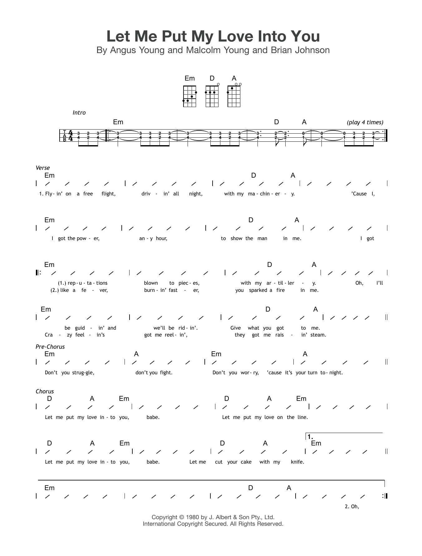 AC/DC Let Me Put My Love Into You Sheet Music Notes & Chords for Guitar Tab - Download or Print PDF