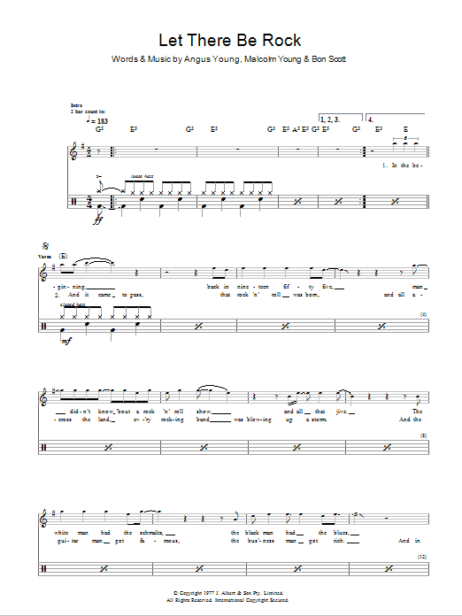 AC/DC Let There Be Rock Sheet Music Notes & Chords for Drums - Download or Print PDF