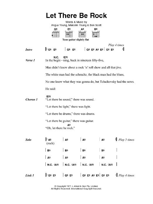 AC/DC Let There Be Rock Sheet Music Notes & Chords for Easy Guitar Tab - Download or Print PDF