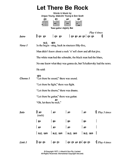 Preview AC/DC Let There Be Rock Pop sheet music, notes and chords for Bass Guitar Tab, SKU: 72339 Let There Be Rock sheet music