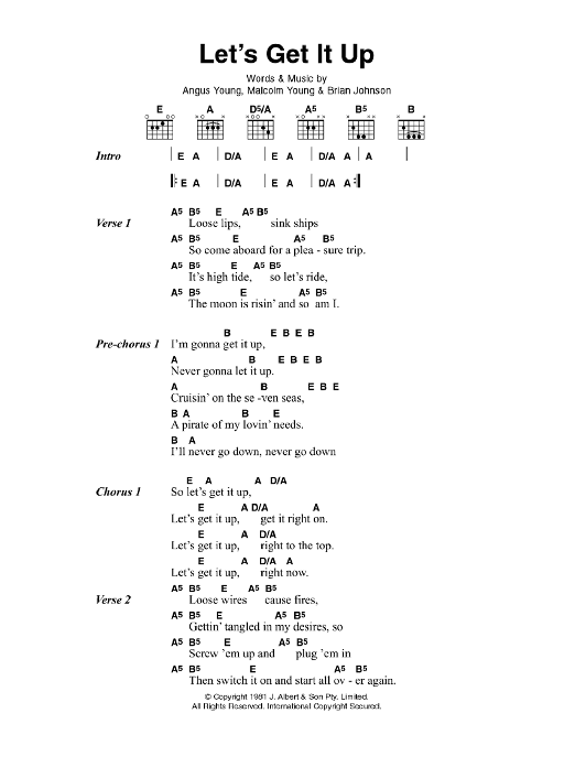 AC/DC Let's Get It Up Sheet Music Notes & Chords for Easy Guitar Tab - Download or Print PDF