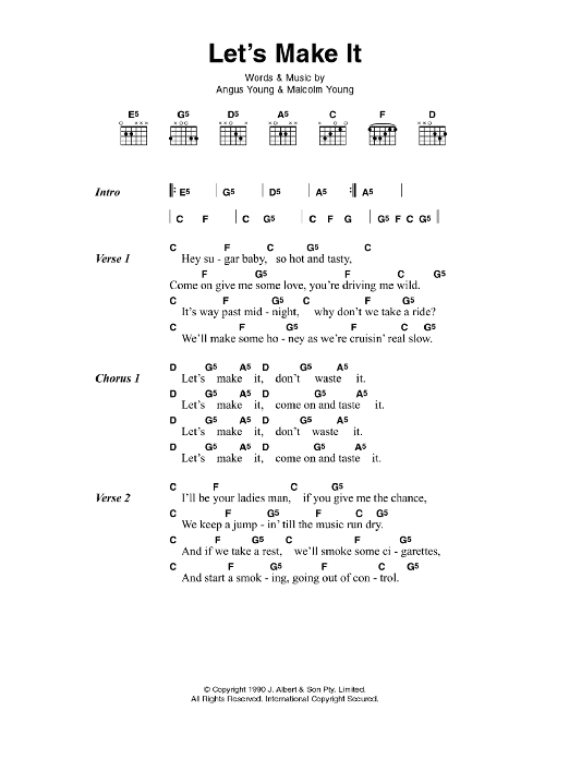 AC/DC Let's Make It Sheet Music Notes & Chords for Lyrics & Chords - Download or Print PDF AC/DC Let's Make It Sheet Music Notes & Chords for Lyrics & Chords - Download or Print PDF