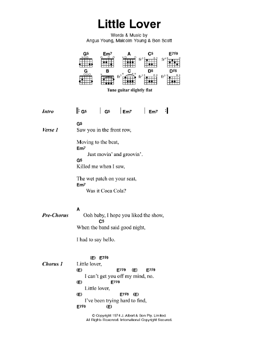 AC/DC Little Lover Sheet Music Notes & Chords for Lyrics & Chords - Download or Print PDF