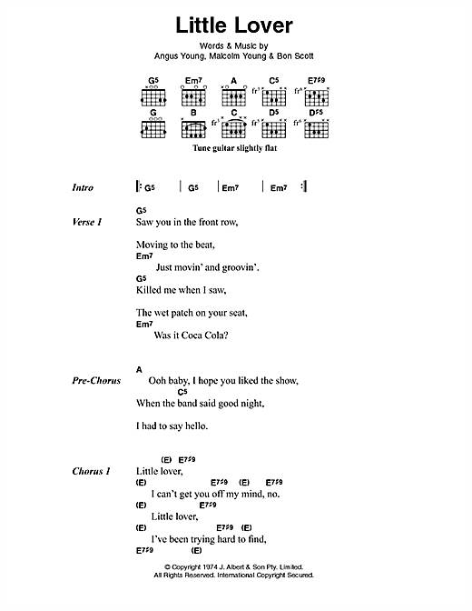 AC/DC Little Lover Sheet Music Notes & Chords for Lyrics & Chords - Download or Print PDF