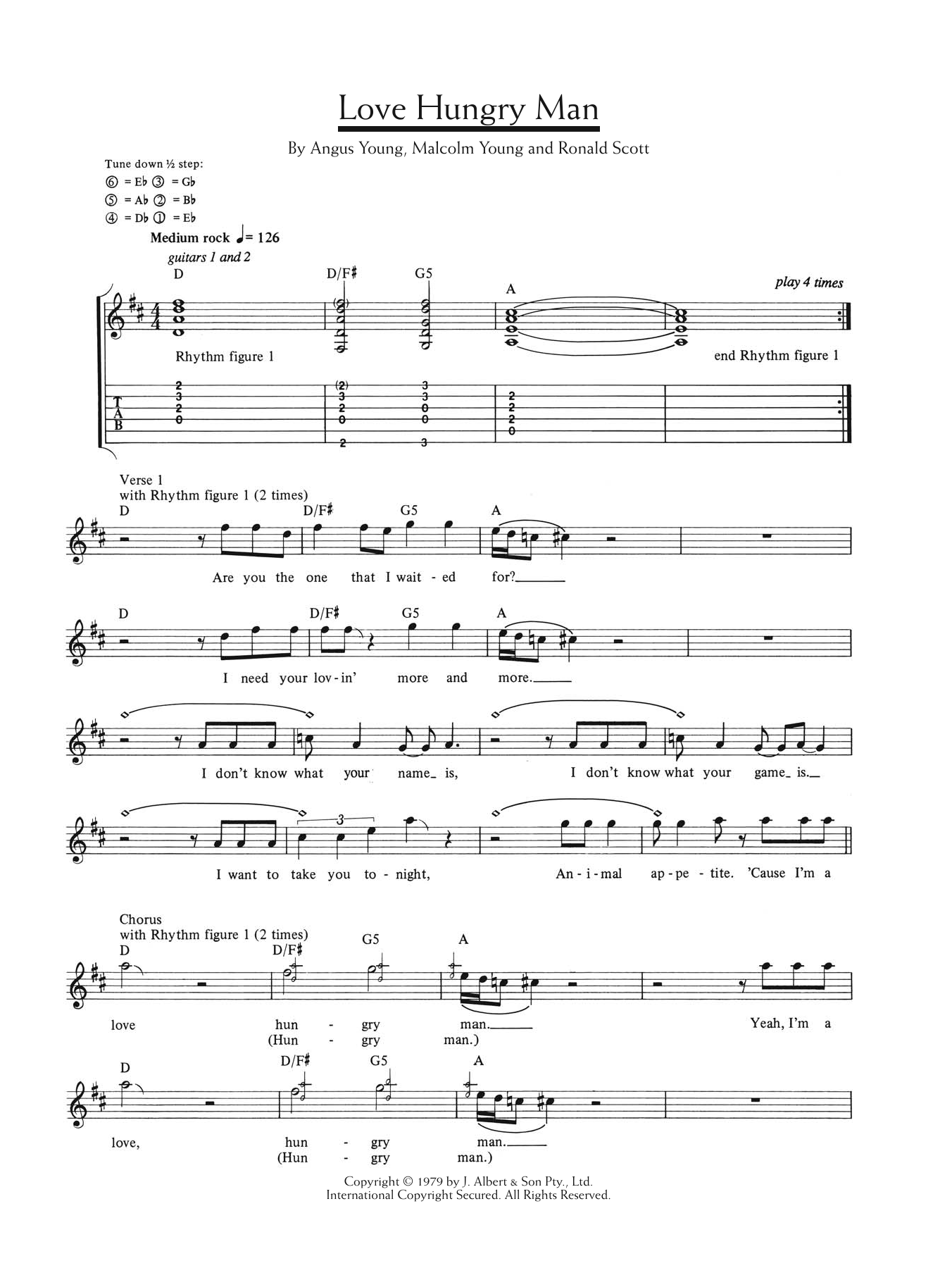 AC/DC Love Hungry Man Sheet Music Notes & Chords for Lyrics & Chords - Download or Print PDF