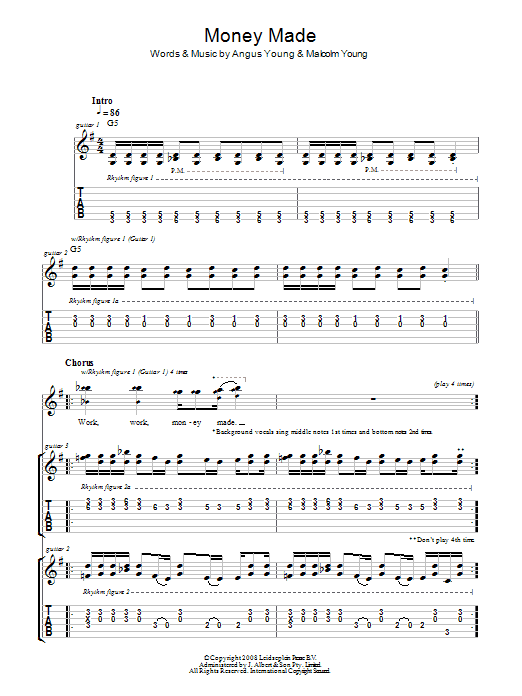 AC/DC Money Made Sheet Music Notes & Chords for Guitar Tab - Download or Print PDF