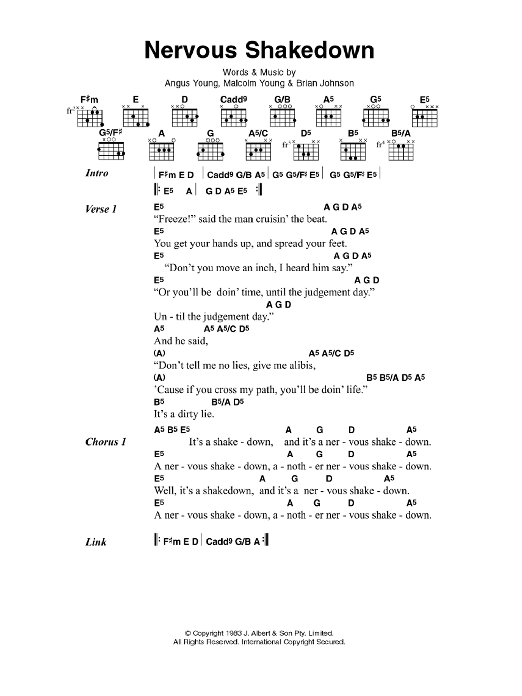 AC/DC Nervous Shakedown Sheet Music Notes & Chords for Lyrics & Chords - Download or Print PDF