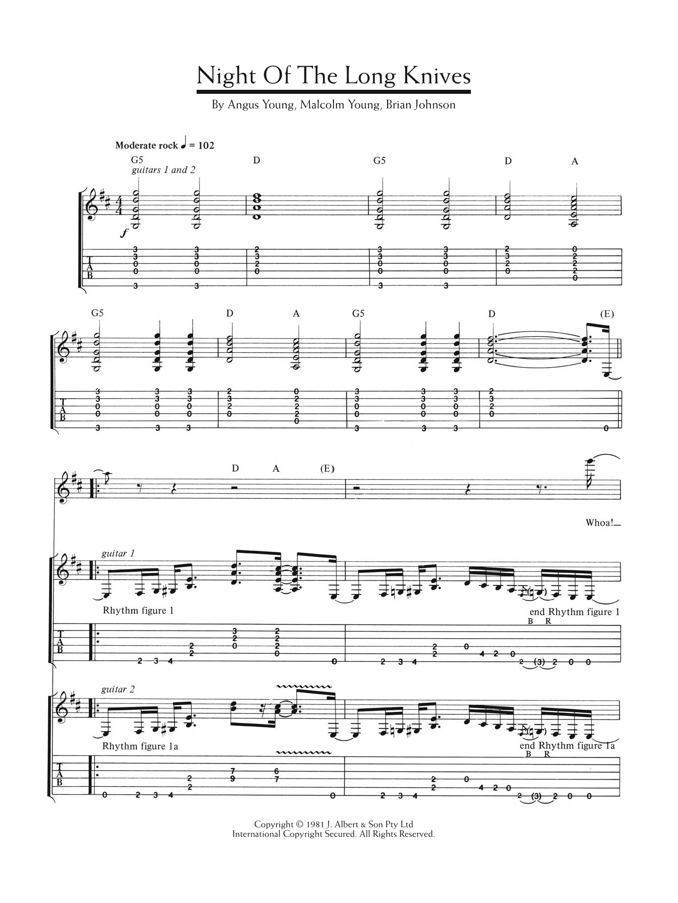 AC/DC Night Of The Long Knives Sheet Music Notes & Chords for Guitar Tab - Download or Print PDF