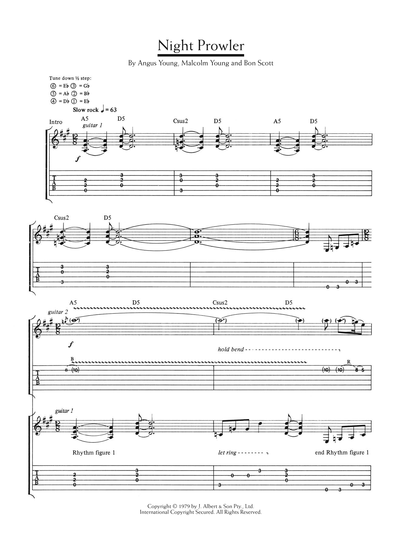 AC/DC Night Prowler Sheet Music Notes & Chords for Lyrics & Chords - Download or Print PDF