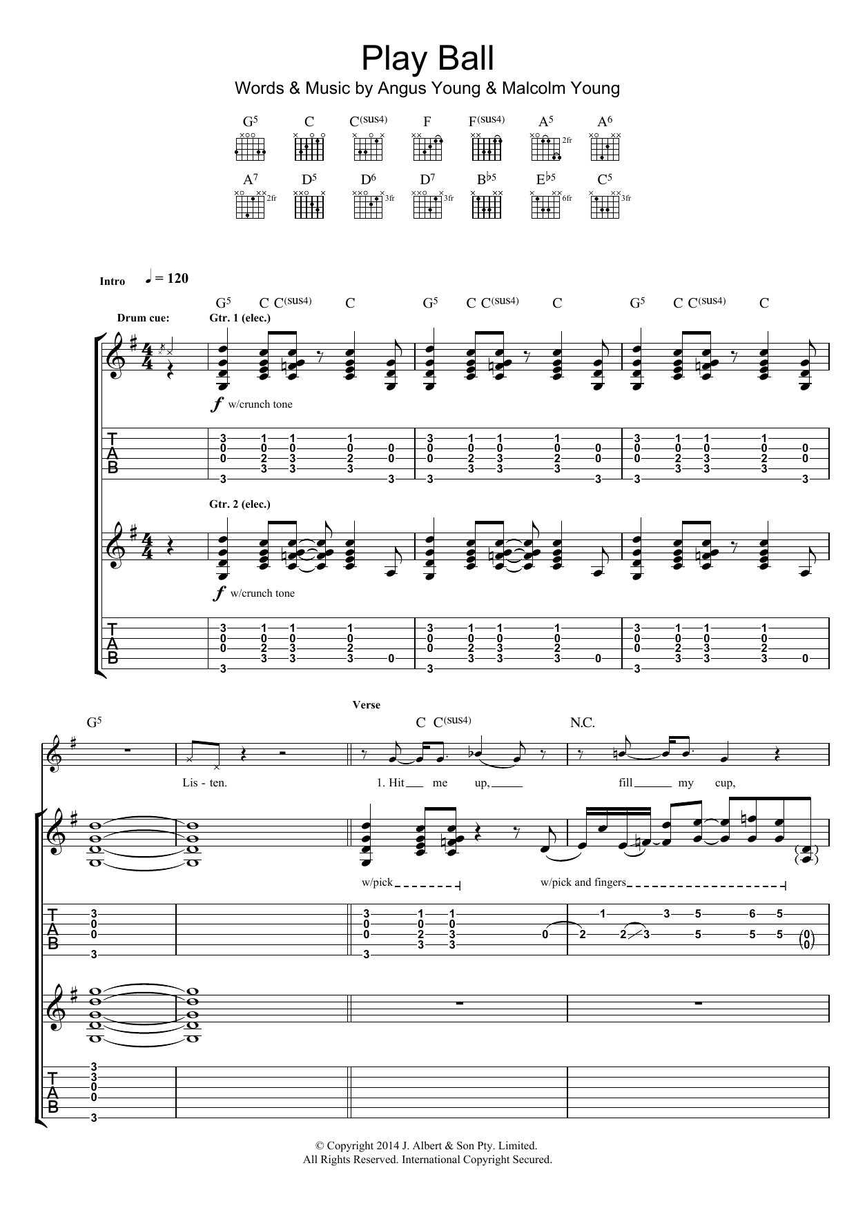 AC\DC Play Ball Sheet Music Notes & Chords for Guitar Chords/Lyrics - Download or Print PDF