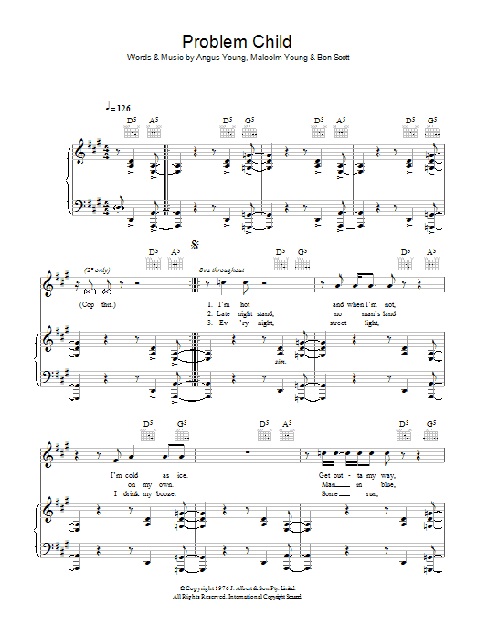 AC/DC Problem Child Sheet Music Notes & Chords for Piano, Vocal & Guitar - Download or Print PDF