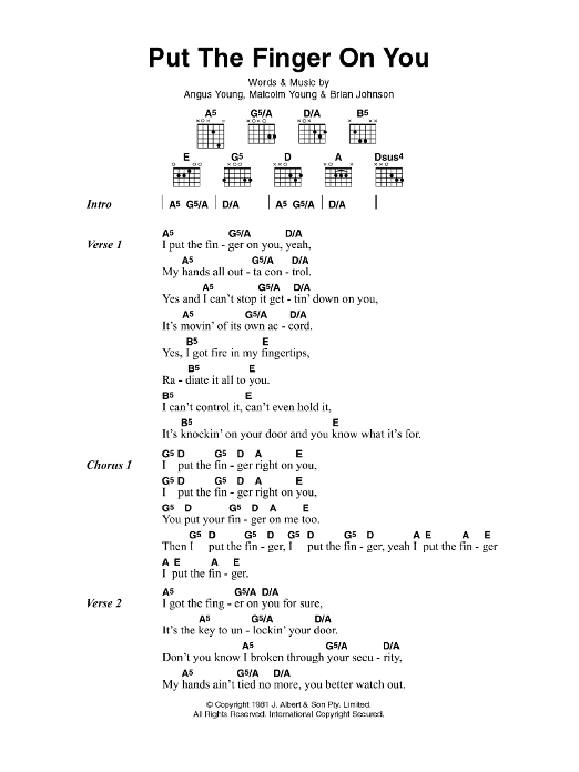 AC/DC Put The Finger On You Sheet Music Notes & Chords for Lyrics & Chords - Download or Print PDF