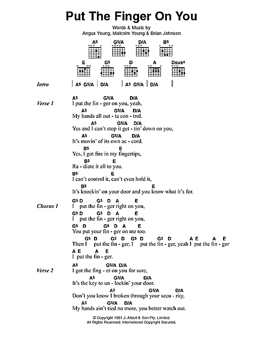 AC/DC Put The Finger On You Sheet Music Notes & Chords for Lyrics & Chords - Download or Print PDF