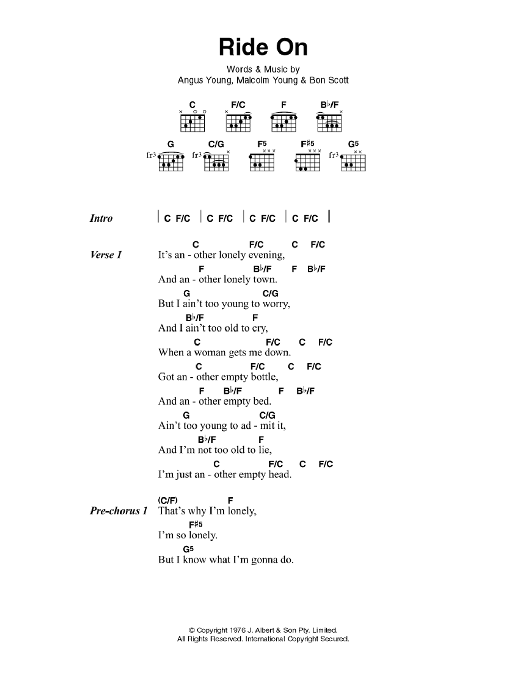 AC/DC Ride On Sheet Music Notes & Chords for Lyrics & Chords - Download or Print PDF