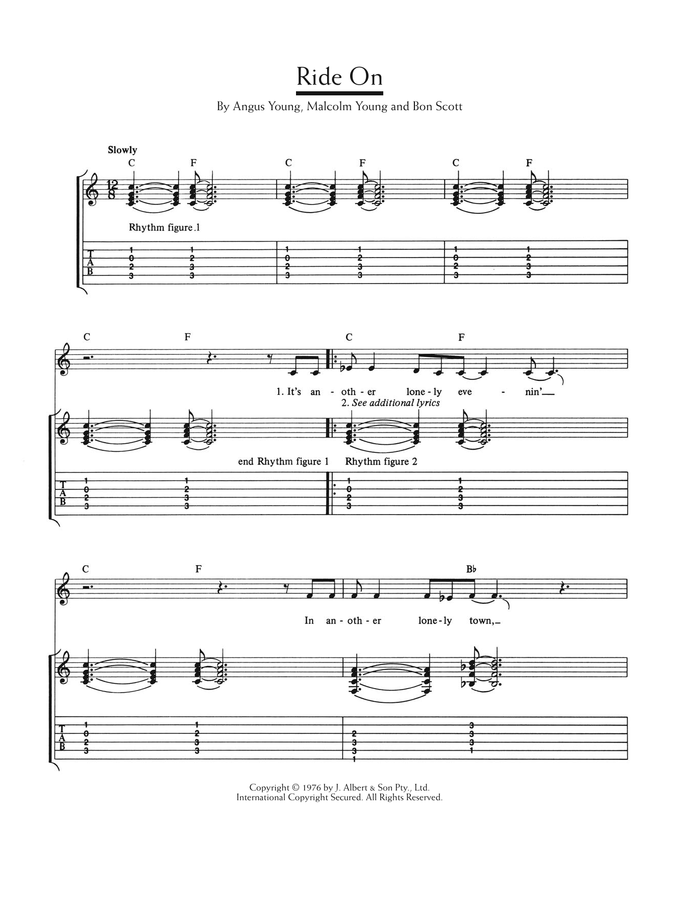 AC/DC Ride On Sheet Music Notes & Chords for Lyrics & Chords - Download or Print PDF