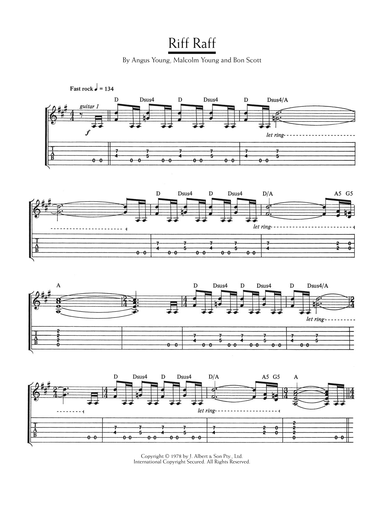 AC/DC Riff Raff Sheet Music Notes & Chords for Guitar Tab - Download or Print PDF