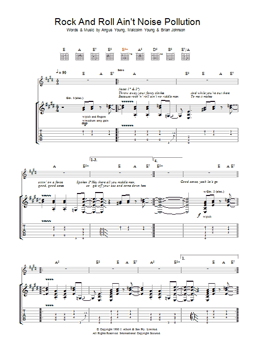 AC/DC Rock And Roll Ain't Noise Pollution Sheet Music Notes & Chords for Bass Guitar Tab - Download or Print PDF