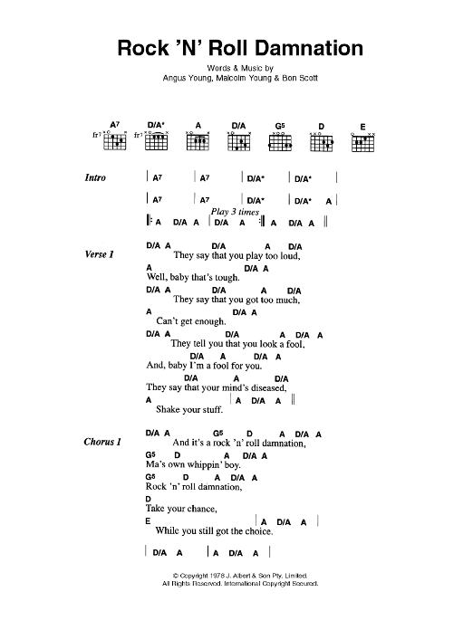 AC/DC Rock 'n' Roll Damnation Sheet Music Notes & Chords for Guitar Tab - Download or Print PDF