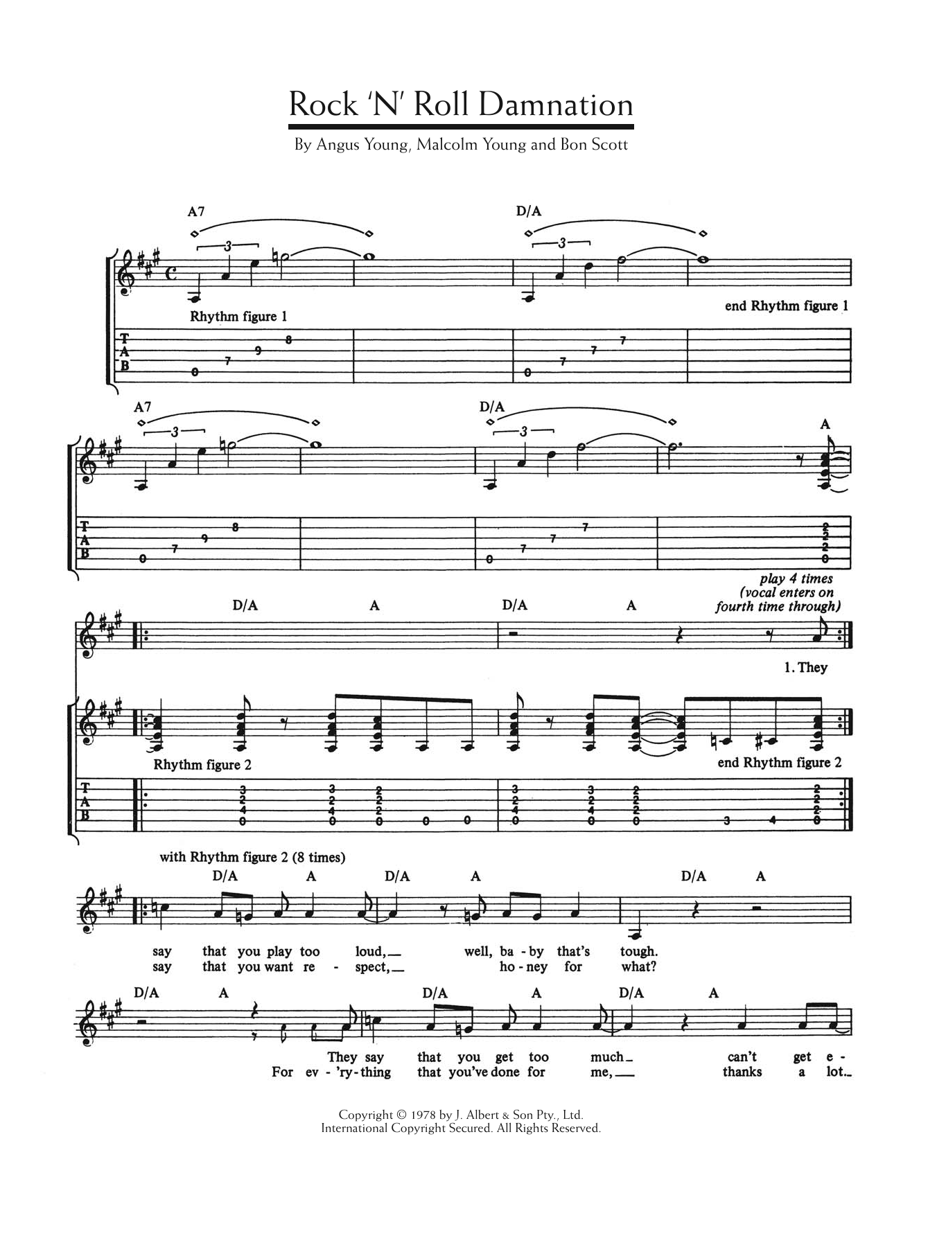 AC/DC Rock 'n' Roll Damnation Sheet Music Notes & Chords for Lyrics & Chords - Download or Print PDF