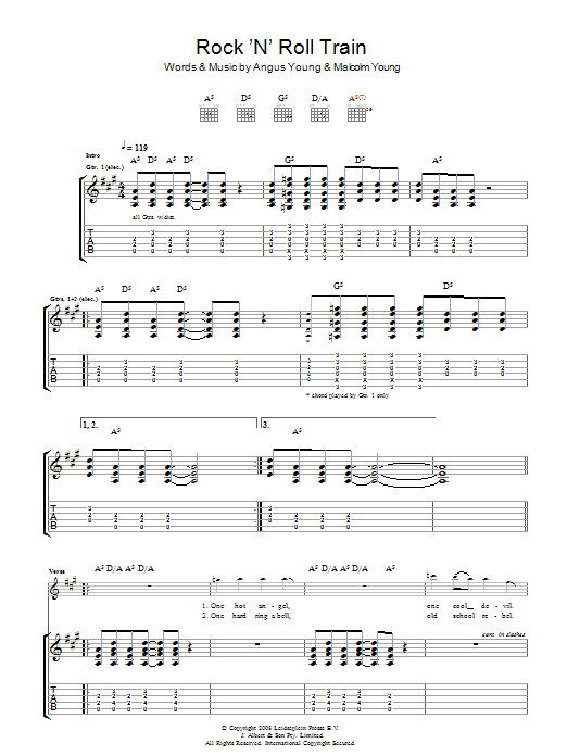 AC/DC Rock 'N' Roll Train Sheet Music Notes & Chords for Lyrics & Chords - Download or Print PDF