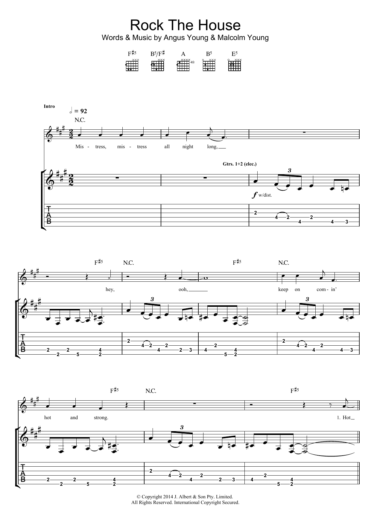 AC/DC Rock The House Sheet Music Notes & Chords for Guitar Tab - Download or Print PDF