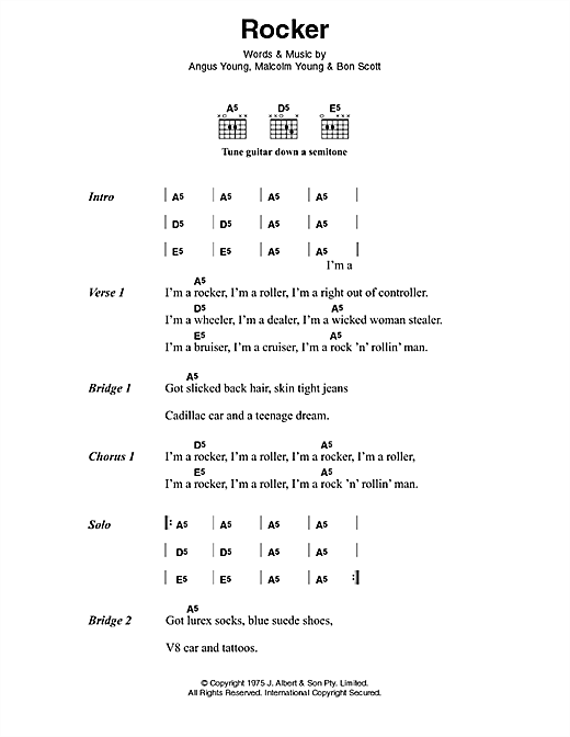 AC/DC Rocker Sheet Music Notes & Chords for Lyrics & Chords - Download or Print PDF