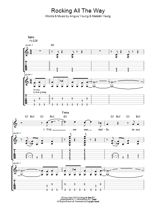 AC/DC Rocking All The Way Sheet Music Notes & Chords for Guitar Tab - Download or Print PDF