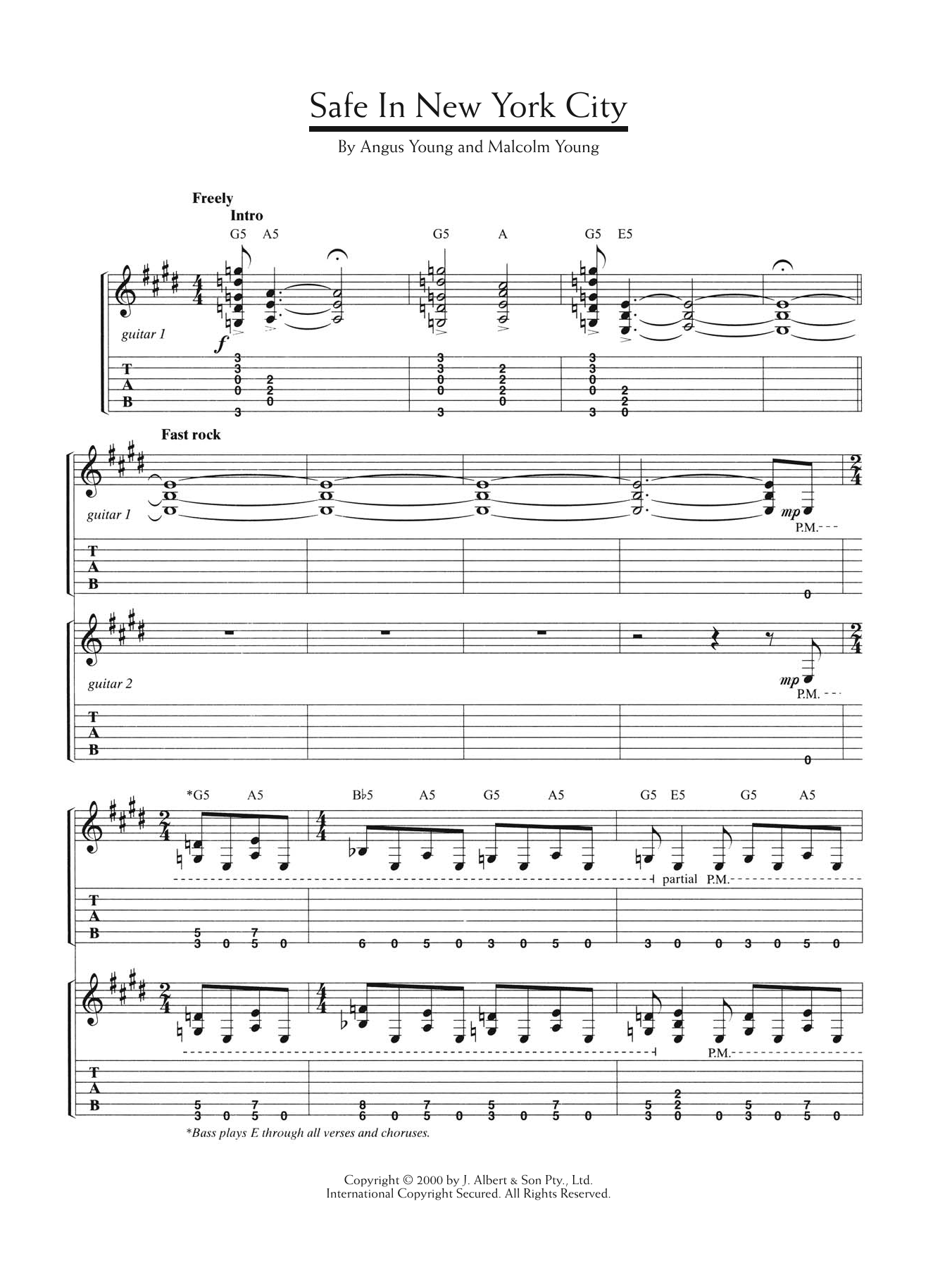 AC/DC Safe In New York City Sheet Music Notes & Chords for Lyrics & Chords - Download or Print PDF