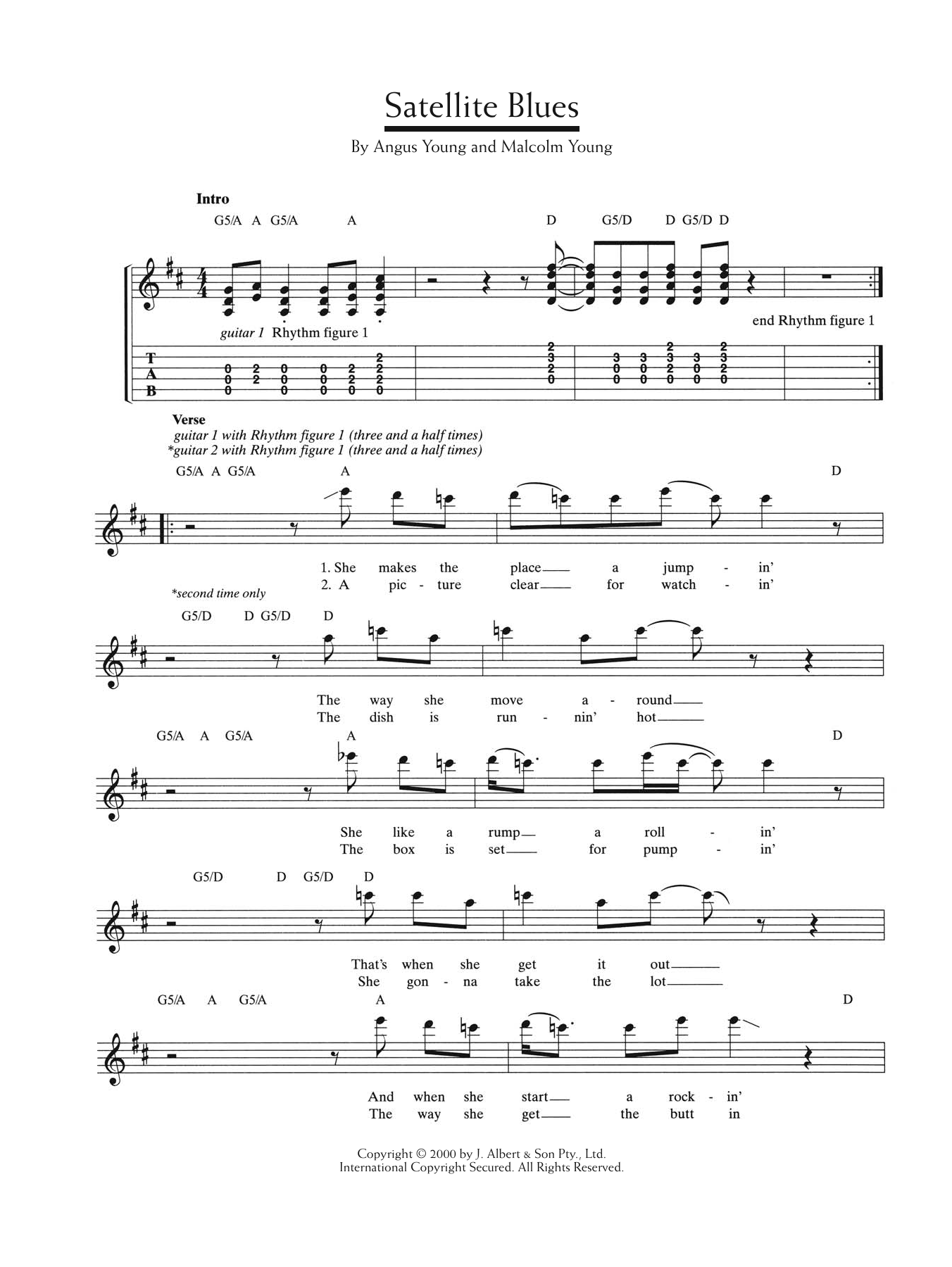 AC/DC Satellite Blues Sheet Music Notes & Chords for Lyrics & Chords - Download or Print PDF
