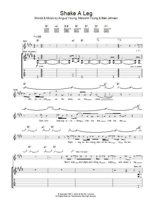 AC/DC Shake A Leg Sheet Music Notes & Chords for Lyrics & Chords - Download or Print PDF