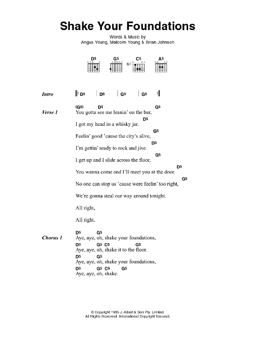 AC/DC Shake Your Foundations Sheet Music Notes & Chords for Guitar Tab - Download or Print PDF