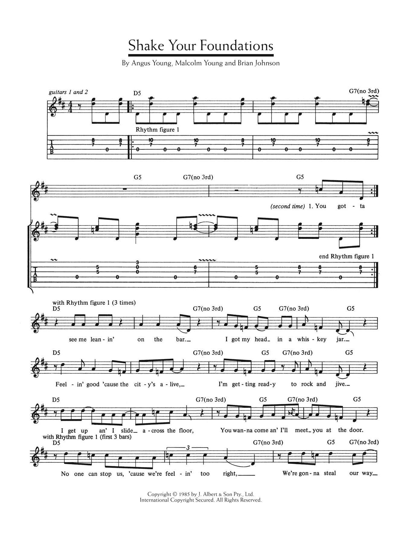 AC/DC Shake Your Foundations Sheet Music Notes & Chords for Lyrics & Chords - Download or Print PDF