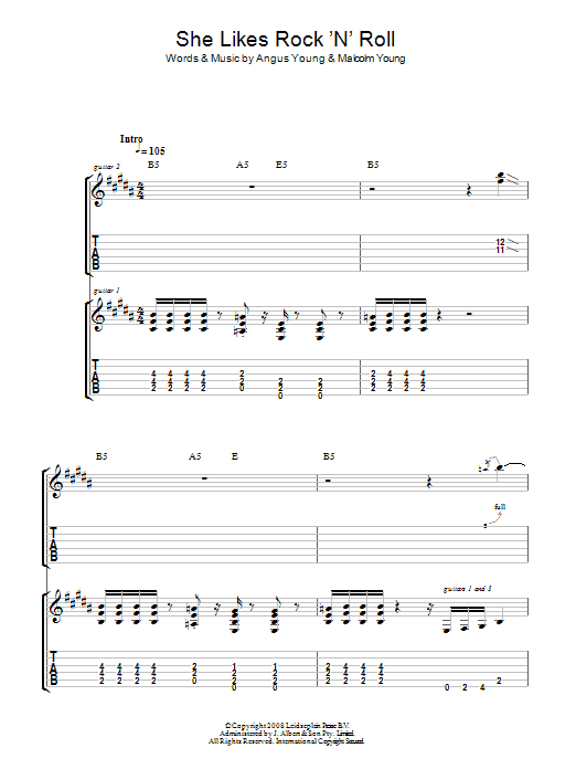 AC/DC She Likes Rock 'N' Roll Sheet Music Notes & Chords for Guitar Tab - Download or Print PDF