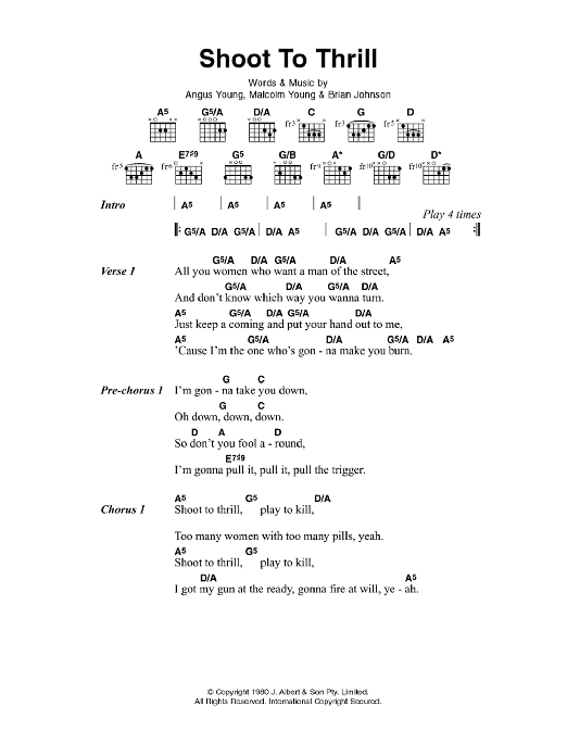 AC/DC Shoot To Thrill Sheet Music Notes & Chords for Lyrics & Chords - Download or Print PDF