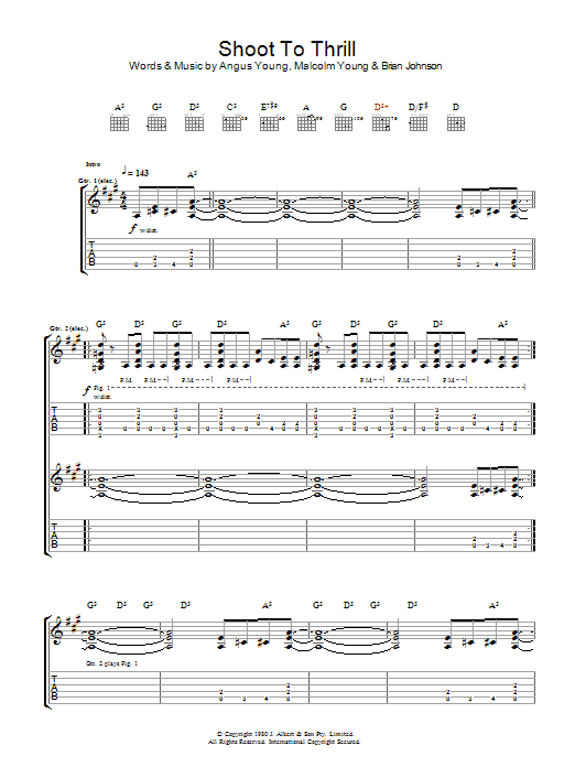 AC/DC Shoot To Thrill Sheet Music Notes & Chords for Piano, Vocal & Guitar (Right-Hand Melody) - Download or Print PDF