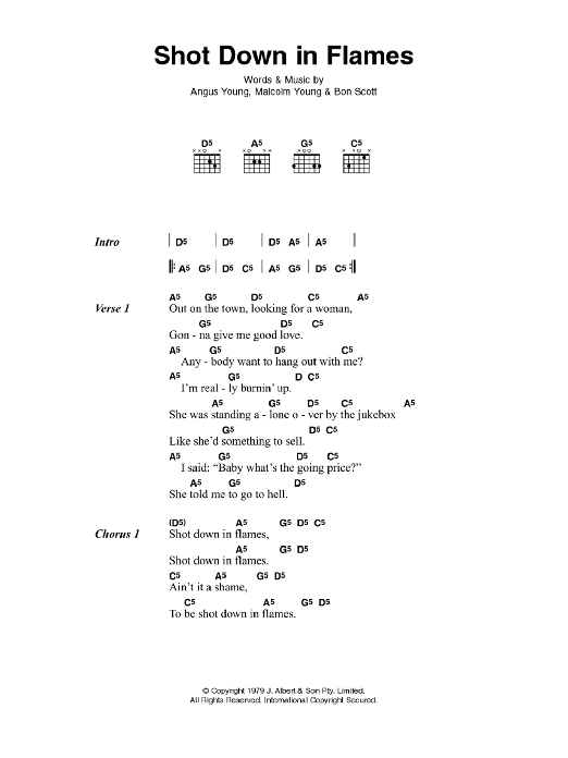 AC/DC Shot Down In Flames Sheet Music Notes & Chords for Ukulele with strumming patterns - Download or Print PDF