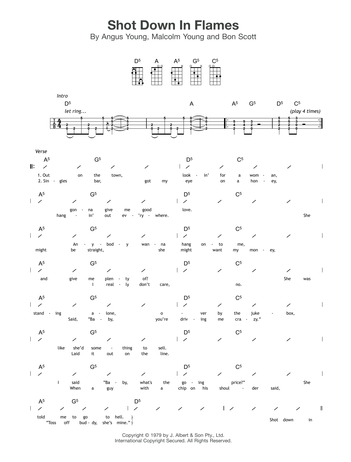 AC/DC Shot Down In Flames Sheet Music Notes & Chords for Ukulele with strumming patterns - Download or Print PDF
