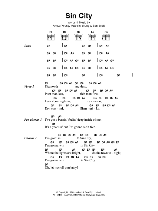 AC/DC Sin City Sheet Music Notes & Chords for Guitar Tab - Download or Print PDF