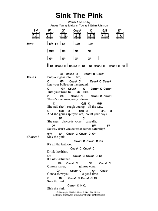 AC/DC Sink The Pink Sheet Music Notes & Chords for Lyrics & Chords - Download or Print PDF